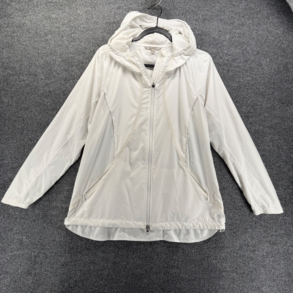 Athleta Jacket Womens M White Full Zip Windbreaker Running Hoodie Lightweight